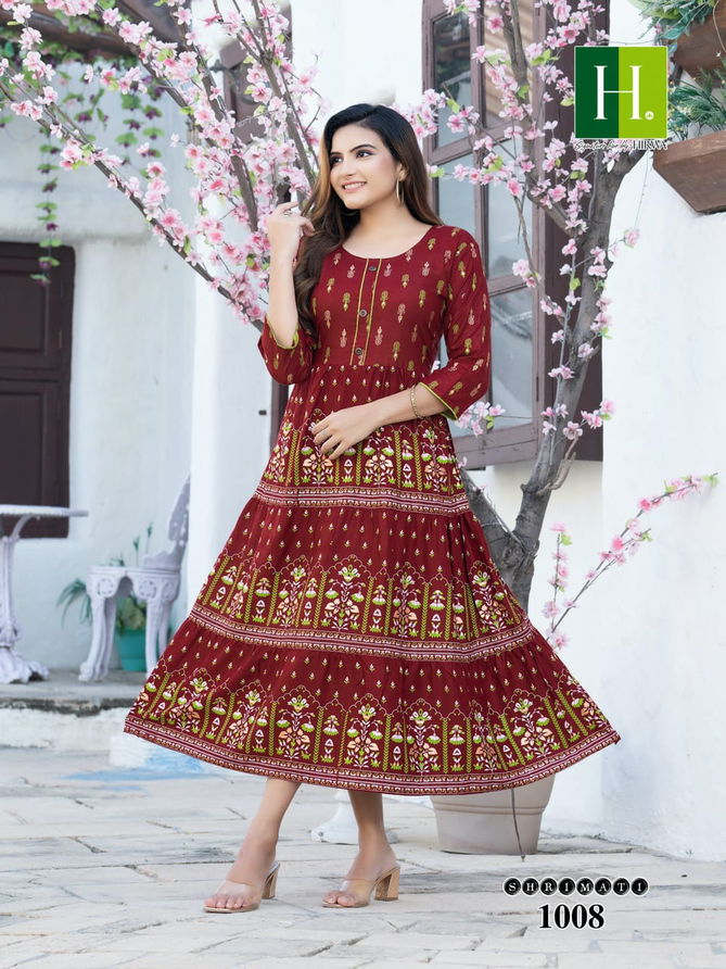 Hirwa Shrimati Printed Designer Wholesale Anarkali Kurtis
